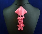 Pink Candy Squid Necklace - Handmade Polymer Clay Jewelry