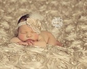 2 YARDS of BEIGE Champagne Rosette Fabric, Flower Backdrop, Newborn Photo Prop, Floordrop, Blanket with Roses, Posing Prop