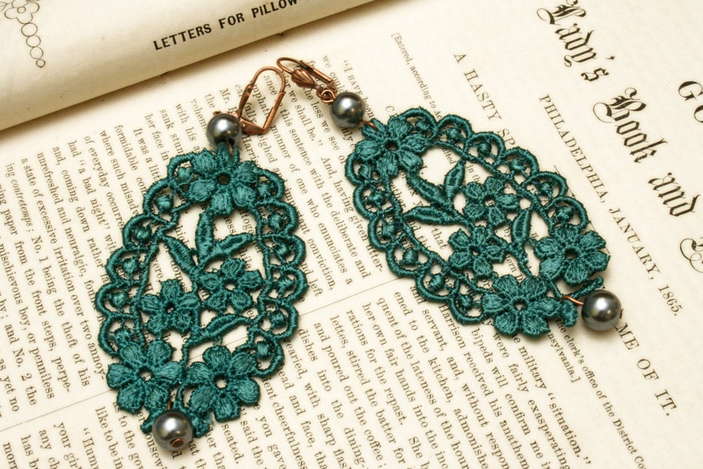 Candice Venise Lace Earrings in Teal Green by TinaEvaRenee