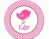 Personalized Girls 10" Melamine Plate with Bird