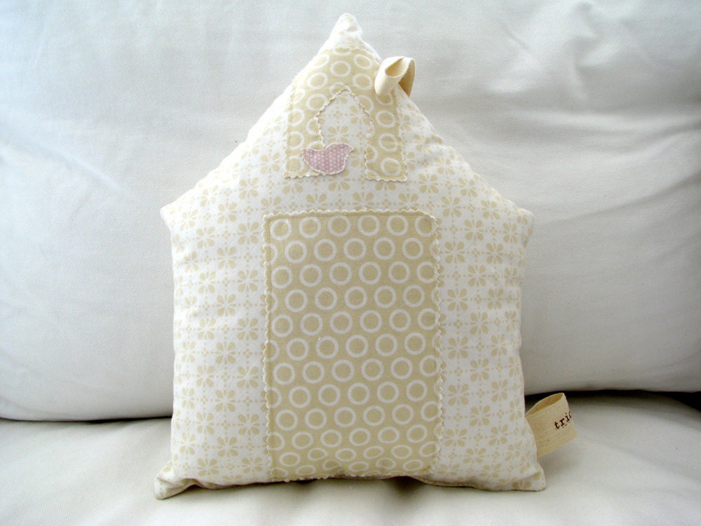 Nursery decorative pillow - Beige House pillow and fabric toy