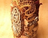 Antique Textile Artist Wrist Cuff  LOVE ETERNAL