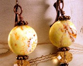 Yellow Magnesite and Copper Leverback Earrings