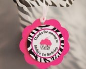 Cupcake Hot Pink and Zebra Favor Tags - Cupcake Theme Happy Birthday Party Decorations
