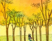 Original ACEO Painting -- Walk through the autumn woods