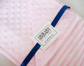 SALE Minky girl baby blanket feat. pink minky dimple dot print and striped pink minky.