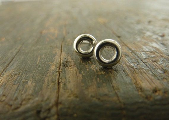 Stud Earrings - Circle Posts "Cheerio" Sterling Silver