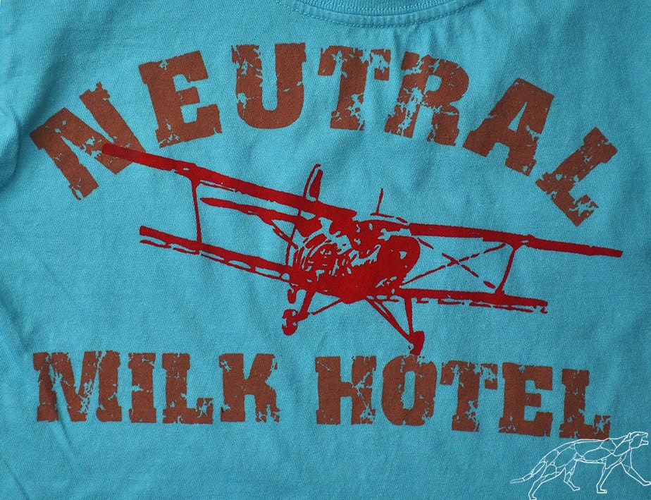 Neutral Milk Hotel In the Aeroplane Over the Sea Kids Tshirt Lagoon Blue Enzyme Washed & Pigment Dyed