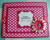Hot Pink Polka Dot Thank Heaven for Little Girls Baby Congratulations Greeting Card with Paper Flower Accent
