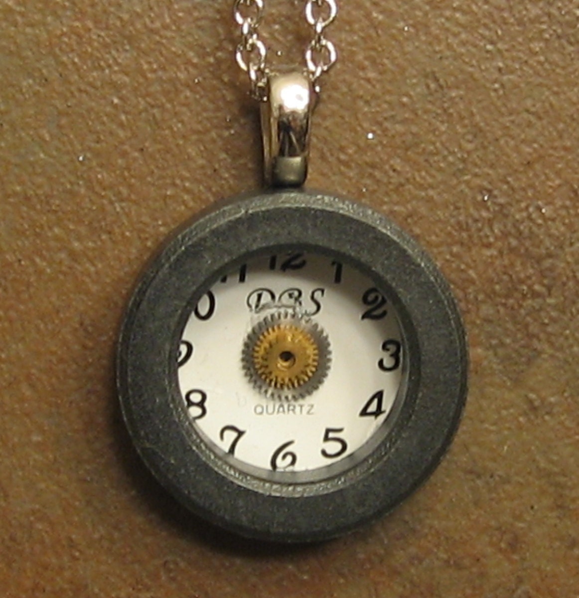 Steampunk Geekery crossover Pendant, Clock Face Pocketwatch gears, necklace