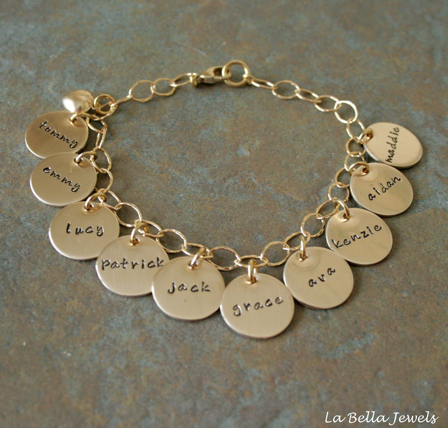 Custom Personalized Gold Filled Classic Charm Hand Stamped Mother's Bracelet