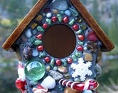 Christmas Birdhouse with Candy Canes and Snow Flakes