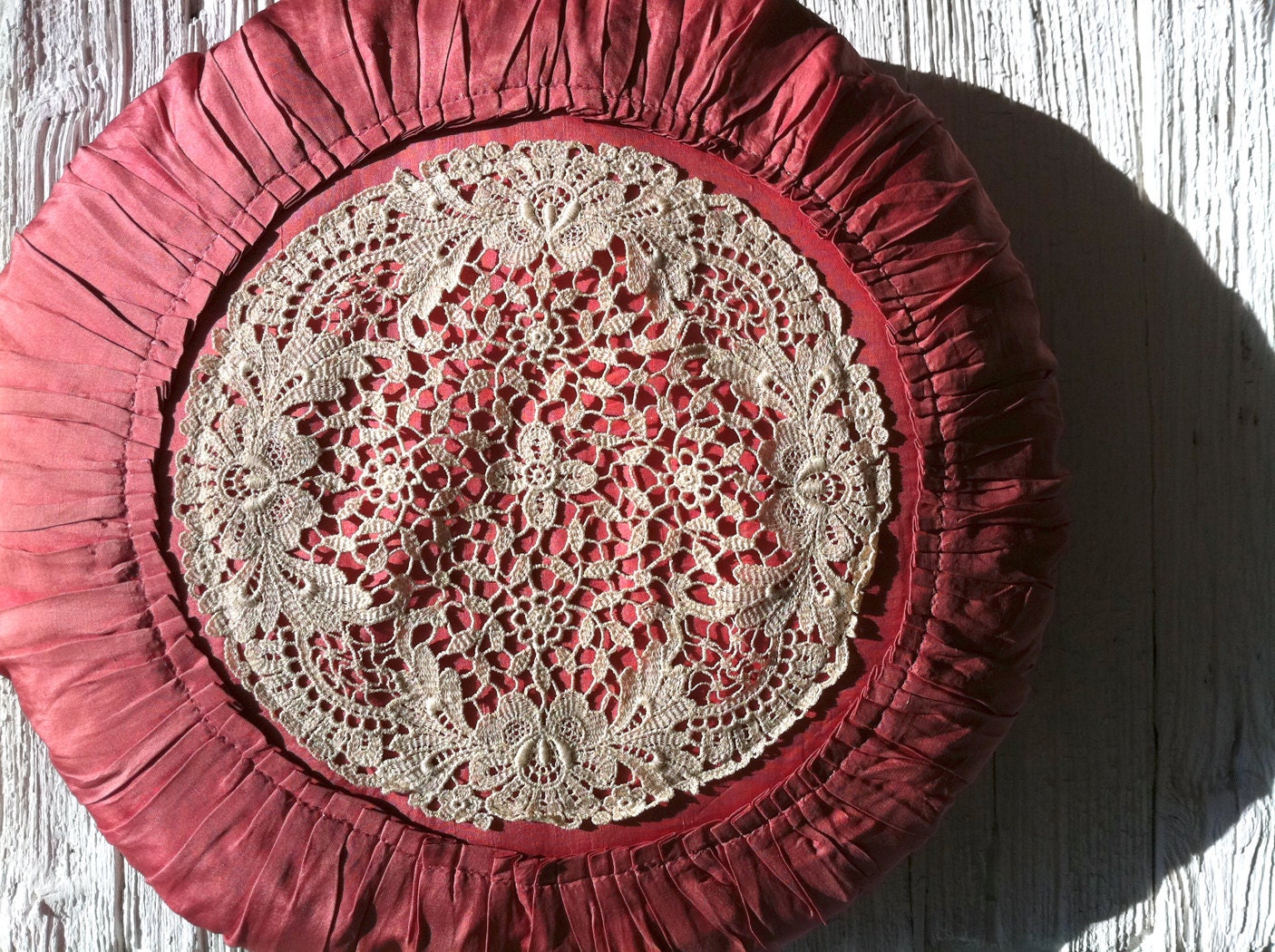 Vintage handmade bobbin lace silk feather pillow