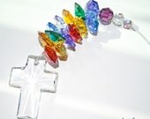 Beaded Crystal Cross Suncatcher Magical Dancing Rainbows Car Charm
