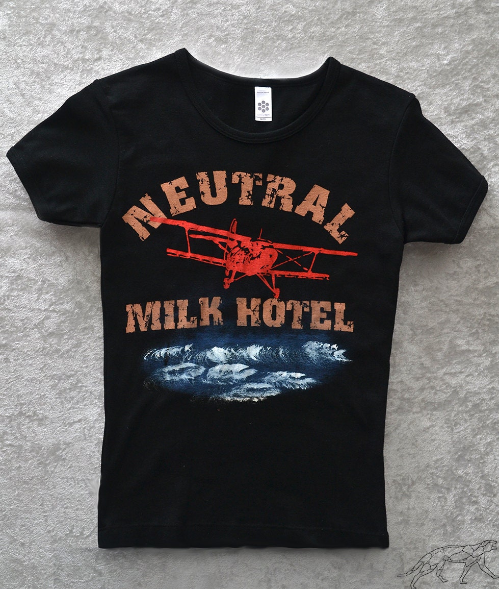 Neutral Milk Hotel, In the Aeroplane Over the Sea, Gal's Black American Apparel Baby Rib Cotton Tshirt