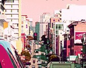 San Francisco Photo. City Photo. "Hustle and Bustle" 8.5x11in Photo. Pink.  Purple. Silver. Urban. Modern. chic. girly. colorful. home decor