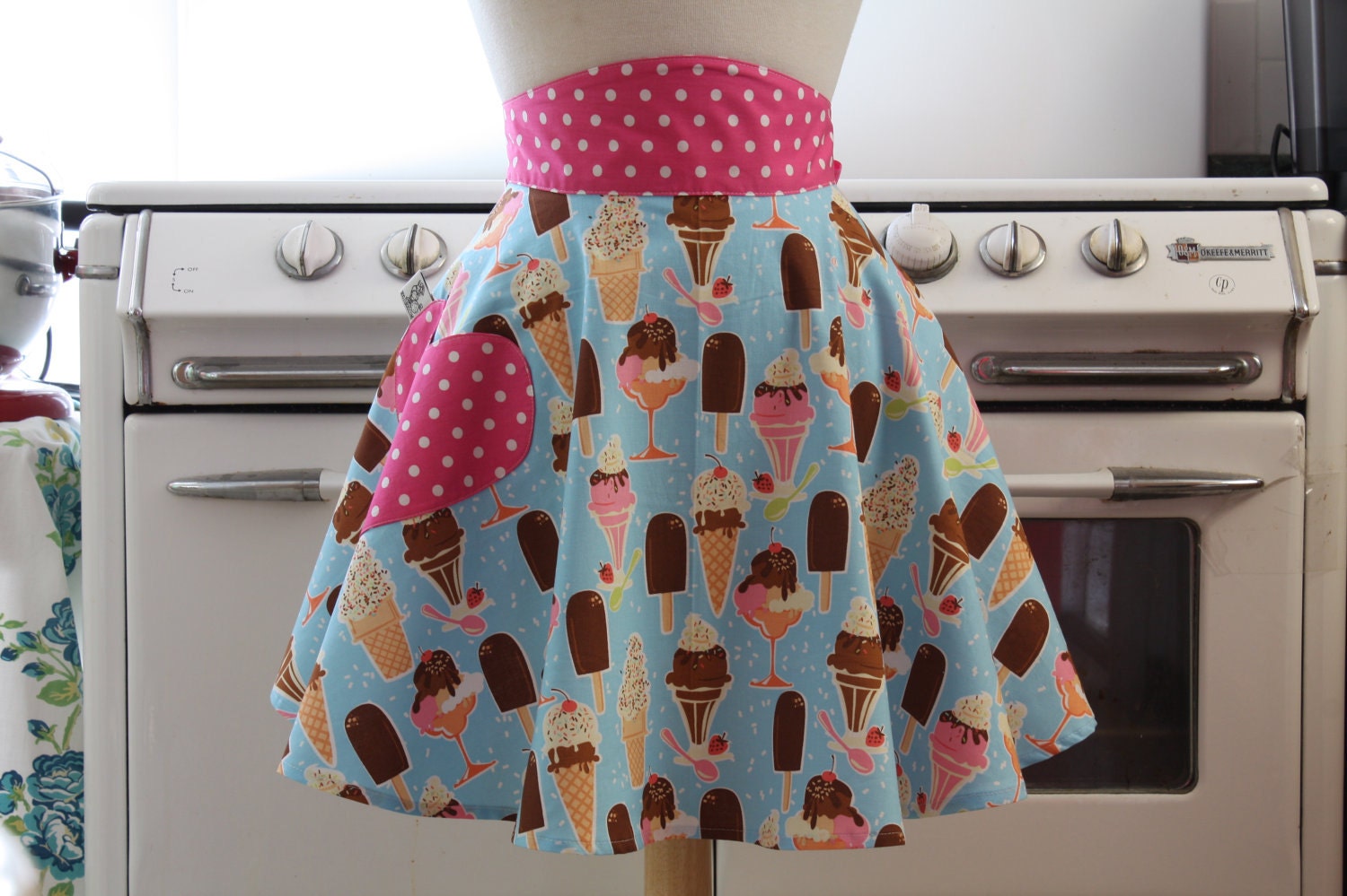 Retro Apron Ice Cream Sundae & Popsicle Half Apron SOPHIA