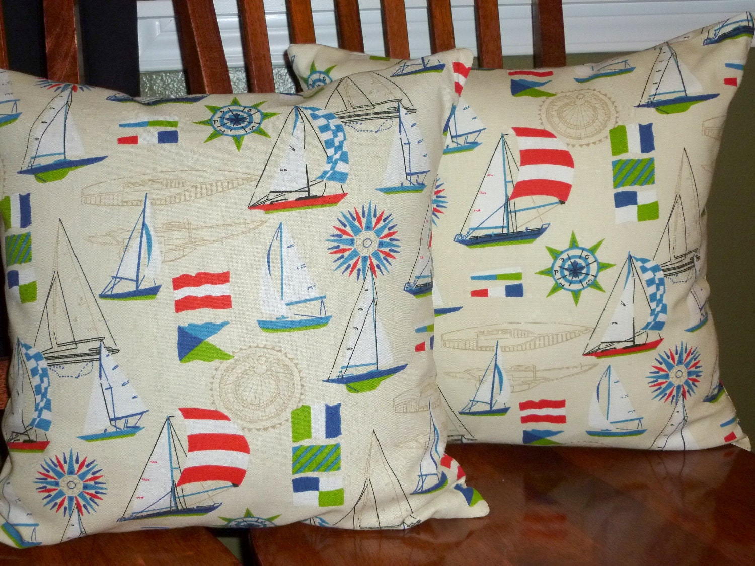 Nautical Decorative Throw Pillow Covers - Two 18 Inch - Sailboats