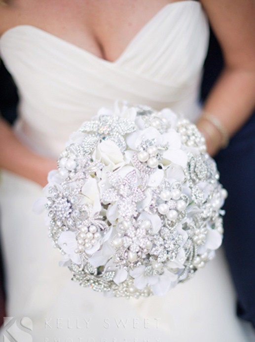 Classic pearl and rhinestone brooch bouquet -- deposit on a made-to-order bridal bouquet