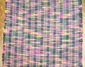 Handwoven Rag Rug - Dark Green, Fuschia, Gold (Inv. Id 9-0490)