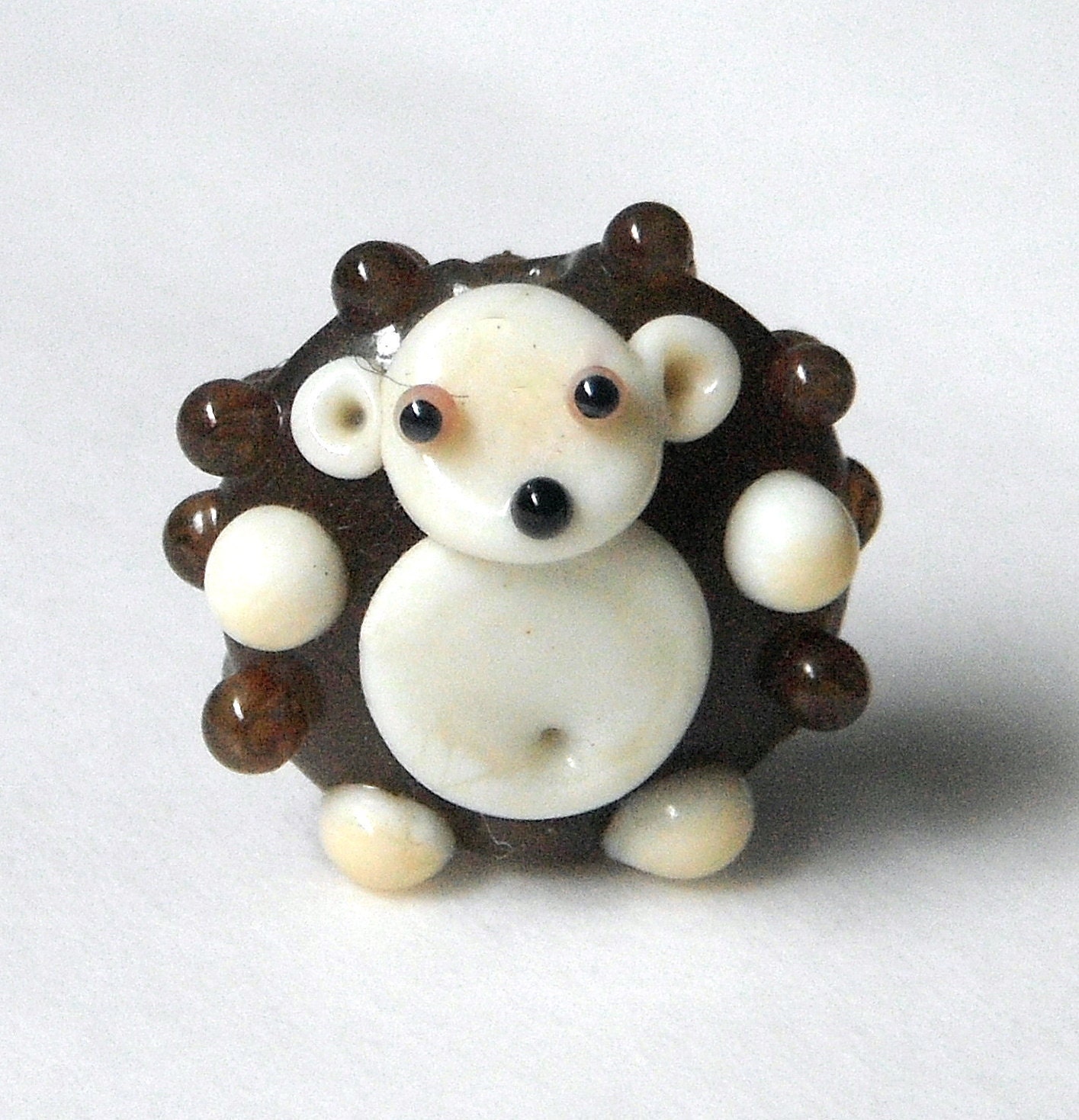 Free Shipping Etsy- Hedgehog tiny handmade lampwork glass bead lentil shape 10mm (custom earrings just 24)