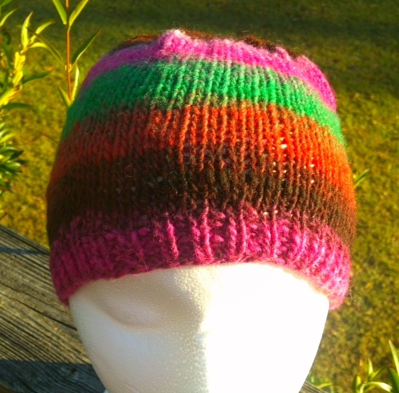 Toddler Girl Knit Hat - Natural Fiber - Noro Kuryeon wool - pink green brown red