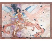 Soul Collector Angel with Blue Butterflies - Signed ACEO Giclée Mini Print