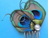 JOELLE Peacock Hair Comb, Feather Fascinator