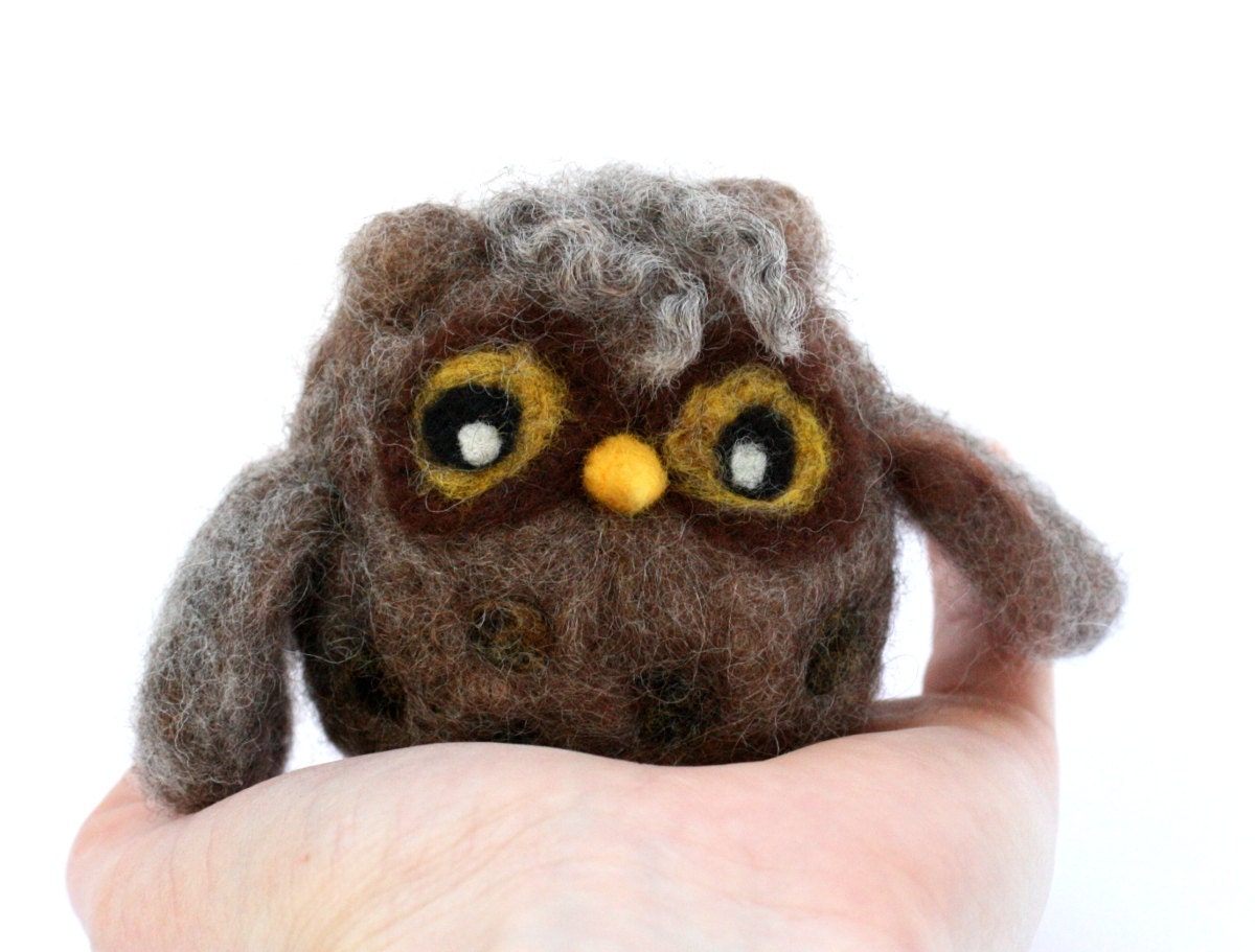 Needle Felted Owl Figure / Pincushion Handmade 100% Wool and Glass Bead Eyes - CUSTOM ORDER
