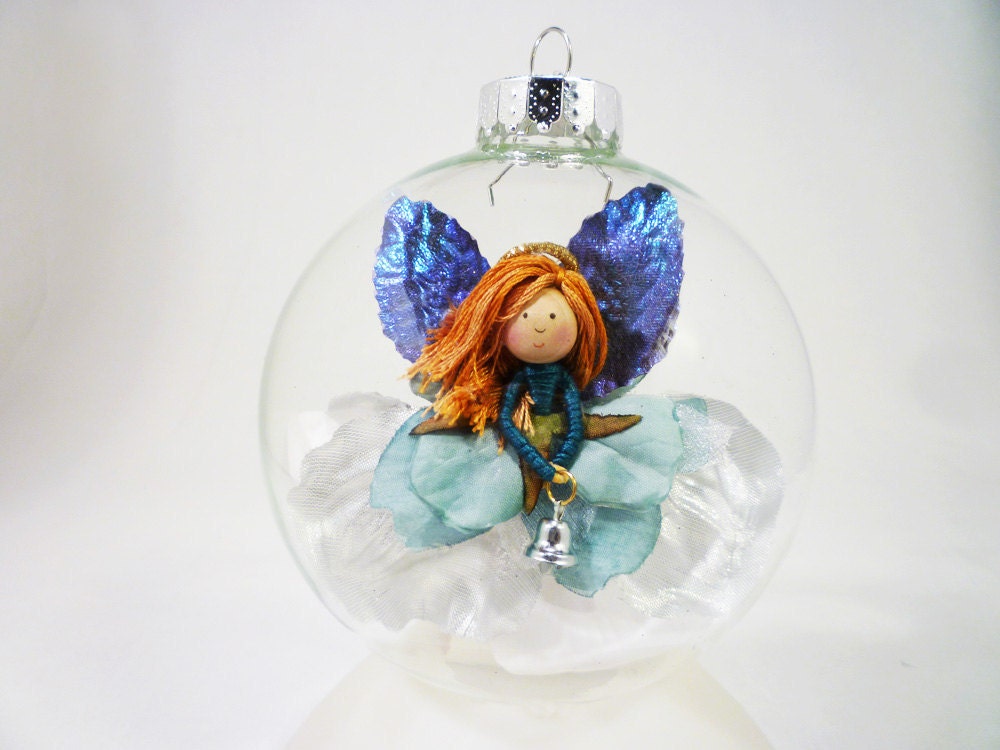 Christmas Angel Ornament Teal Blue Silver Holiday Ornaments Angel Ornaments White Winter Angels Flower Doll