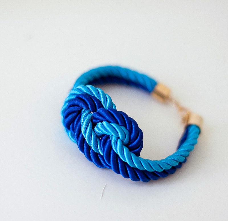 Turquoise and Royal Blue Nautical Knot  Rope Bracelet