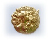 1 - Woman With Bird Raw Brass Stamping -  Jewelry Findings (C)