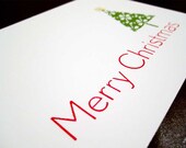 Handmade Merry Christmas Card with Tree and Gold Star - Set of 10 Holiday Note Cards