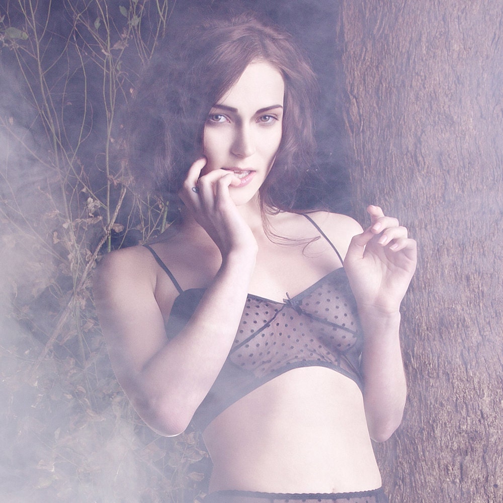Black 'Babette' Sheer Polka Dot Cropped Cami