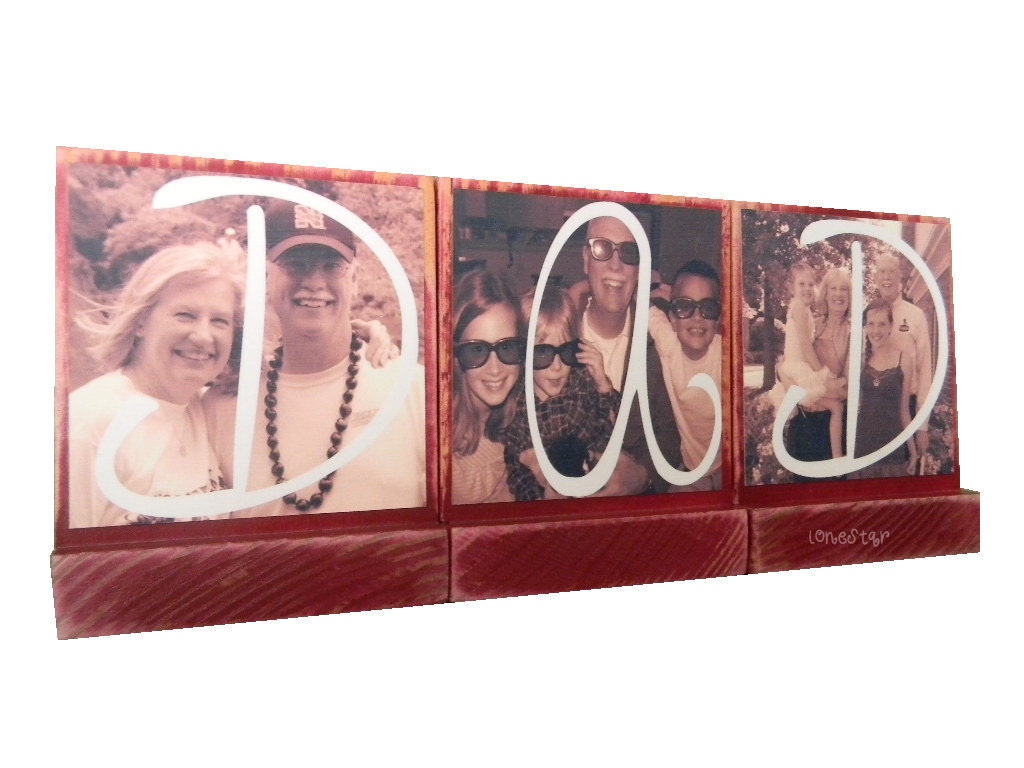 PERSONALIZED PHOTO GIFTS-Great Fathers Day Gifts for Dad,Pop - Set of 3 Personalized wooden photo blocks