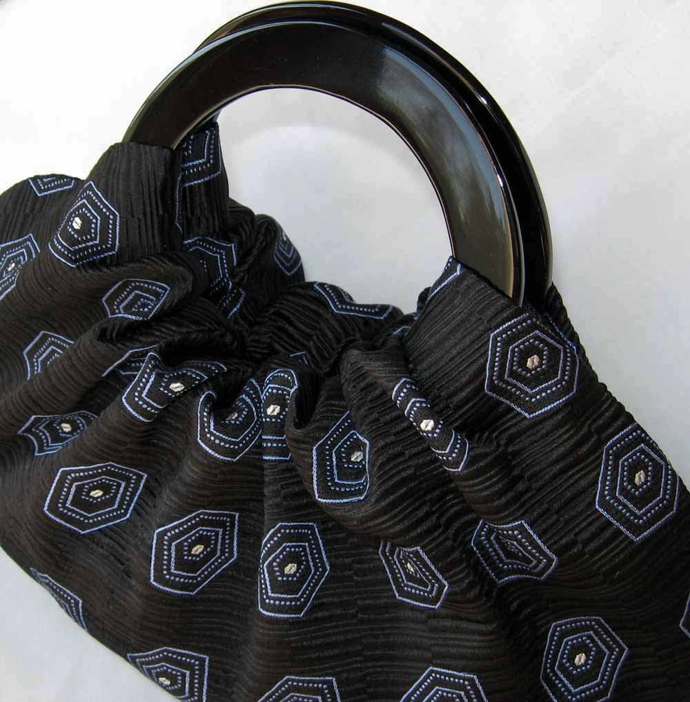 Black Silk Handbag with Black Handles - Made to Order