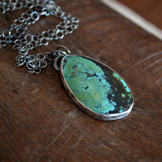 Natural Turquoise Necklace Sterling Silver Metalwork