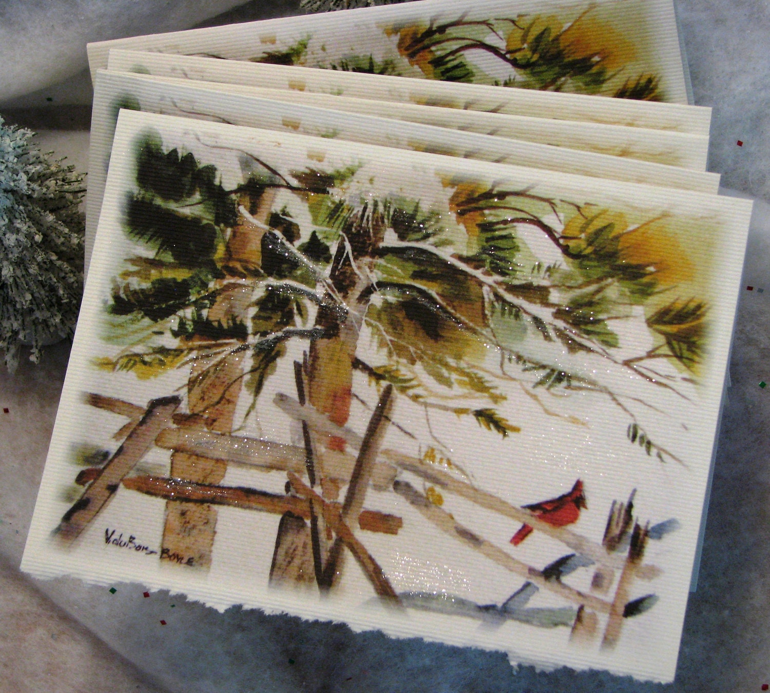 Winter Cardinal Card set of 5