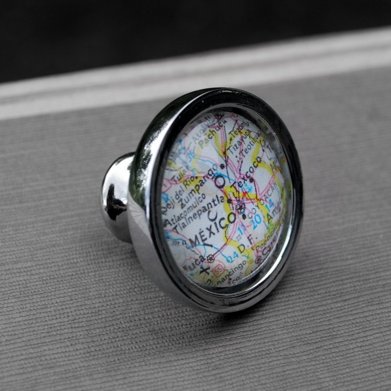 Mexico City - Drawer Pull Cabinet Knob Handle - Vintage Map
