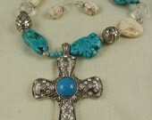 Chunky Cross Neckalce Magnesite Rhinestone