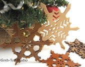 Snowflakes Ornaments Wooden Star Decorations Garland Christmas Yule Hanukkah Holidays Winter Ornament Grahtoestudio Handmade