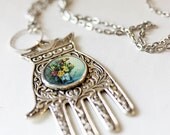 20% OFF Sale Vintage Inspired Jewelry Photo Necklace - Goodbye - original fine art photo - hamsa bouquet