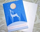 5x7 Season's Greetings Mod Blue Deer Christmas Card