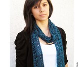 Lace Fashion Scarf, Cobalt Blue, Dark Teal Premium Silk Merino Wool Hand, Dyed Hand Knit