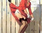 Free US shipping Handprinted Cotton Art Reprodn Applique Vintage Sexy Pin-up Girl Gil Elvgren "Unexpected lift" , 1961