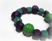 Lime Green and Purple Wooden Bracelet (one size stretch to fit most)
