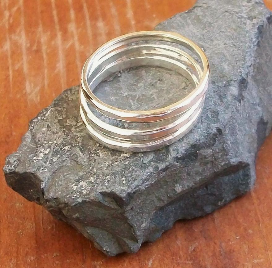 Sterling Stackable Ring 3 Set Hammered
