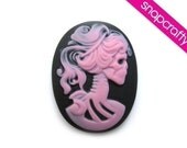 2pc pink on black lovely lolita skeleton cameos 30x40mm