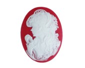 2pc vintage style Victorian portrait cameo in white and red 40x30mm