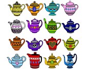 Teapots - illustration print A3